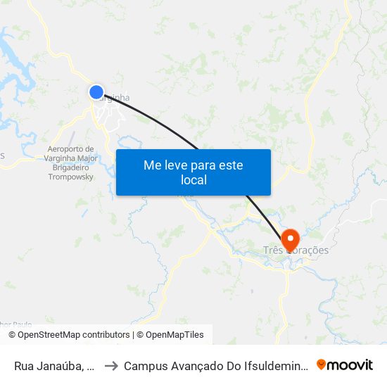 Rua Janaúba, 15 to Campus Avançado Do Ifsuldeminas map
