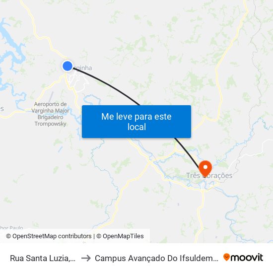Rua Santa Luzia, 30 to Campus Avançado Do Ifsuldeminas map
