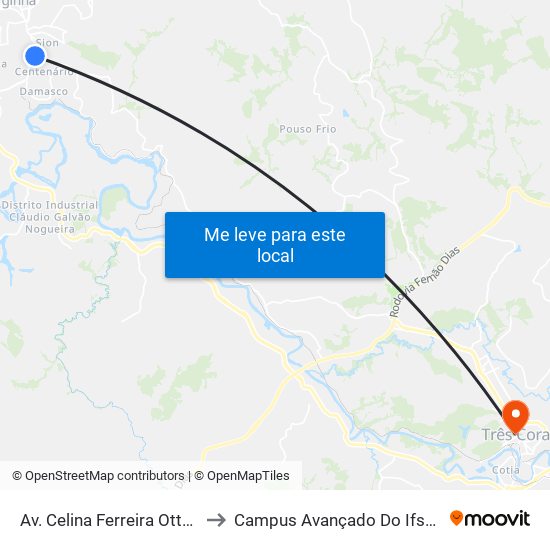 Av. Celina Ferreira Ottoni, 2600 to Campus Avançado Do Ifsuldeminas map