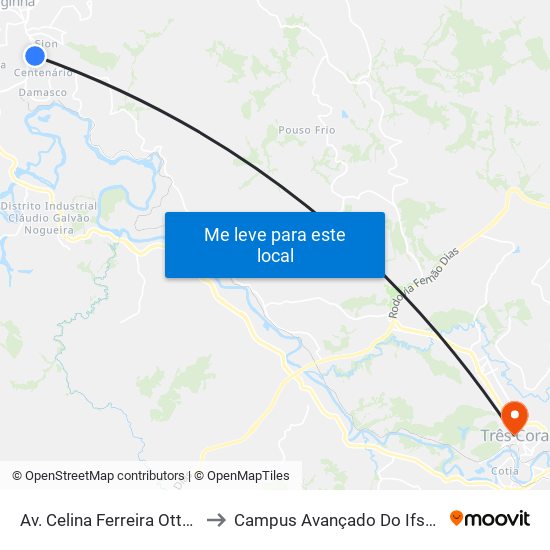 Av. Celina Ferreira Ottoni, 2605 to Campus Avançado Do Ifsuldeminas map