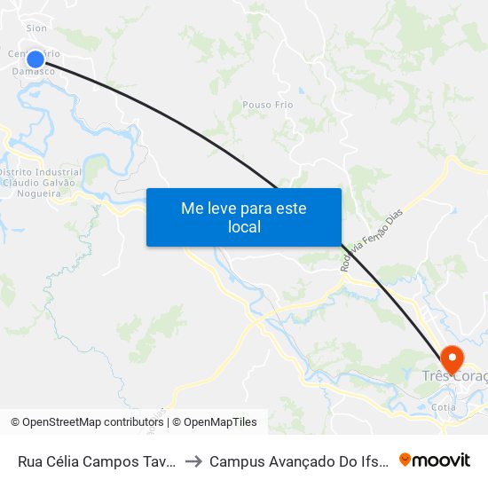 Rua Célia Campos Tavares, 645 to Campus Avançado Do Ifsuldeminas map