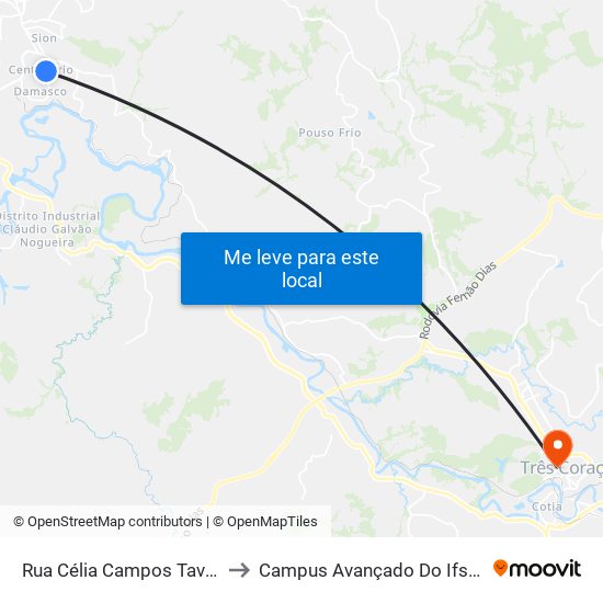 Rua Célia Campos Tavares, 405 to Campus Avançado Do Ifsuldeminas map