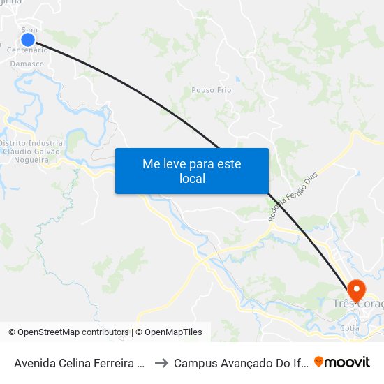 Avenida Celina Ferreira Ottoni, 3001 to Campus Avançado Do Ifsuldeminas map