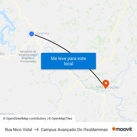 Rua Nico Vidal to Campus Avançado Do Ifsuldeminas map