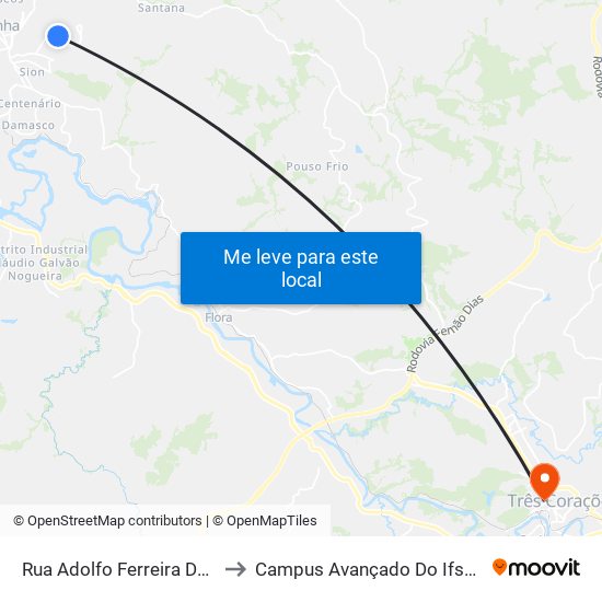 Rua Adolfo Ferreira De Oliveira to Campus Avançado Do Ifsuldeminas map