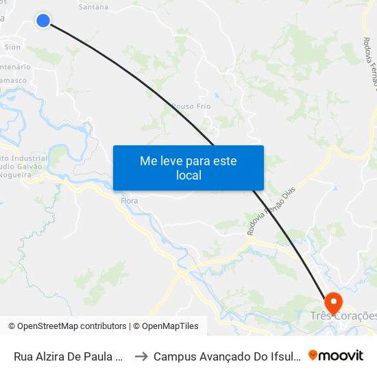 Rua Alzira De Paula Narente to Campus Avançado Do Ifsuldeminas map