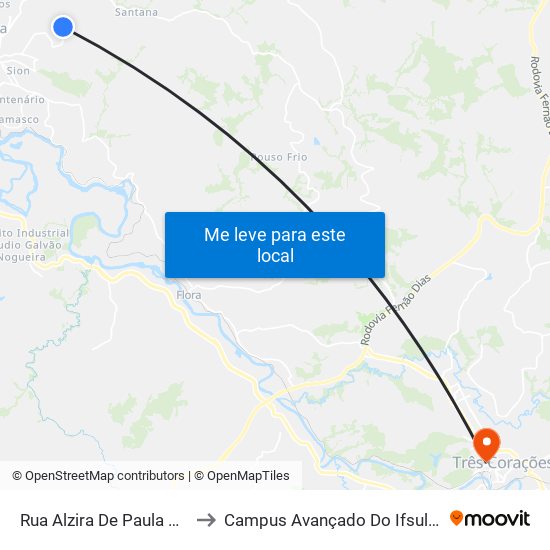Rua Alzira De Paula Narente to Campus Avançado Do Ifsuldeminas map