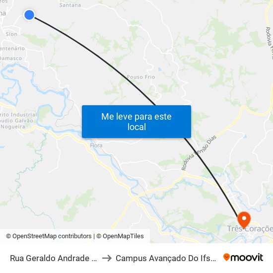 Rua Geraldo Andrade Resende to Campus Avançado Do Ifsuldeminas map