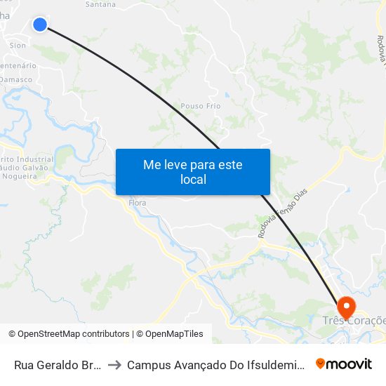 Rua Geraldo Braz to Campus Avançado Do Ifsuldeminas map