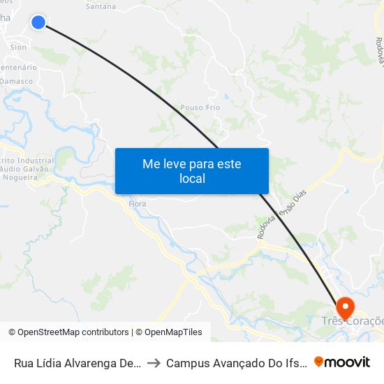 Rua Lídia Alvarenga De Carvalho to Campus Avançado Do Ifsuldeminas map