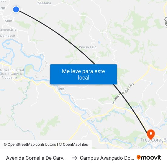 Avenida Cornélia De Carvalho Dominguito to Campus Avançado Do Ifsuldeminas map