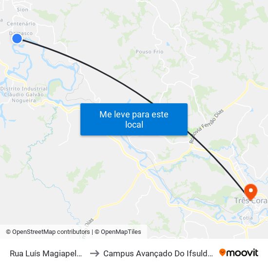 Rua Luís Magiapelo, 123 to Campus Avançado Do Ifsuldeminas map