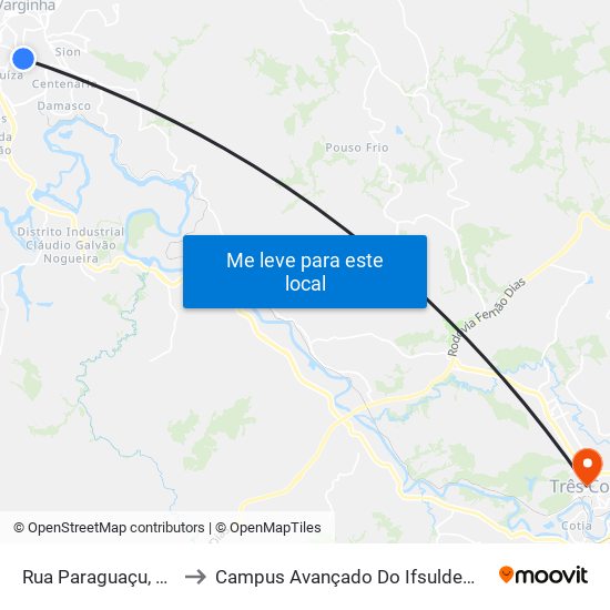 Rua Paraguaçu, 268 to Campus Avançado Do Ifsuldeminas map