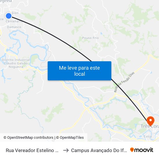 Rua Vereador Estelino Pereira, 280 to Campus Avançado Do Ifsuldeminas map
