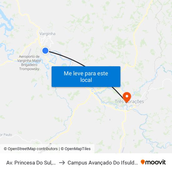 Av. Princesa Do Sul, 2300 to Campus Avançado Do Ifsuldeminas map