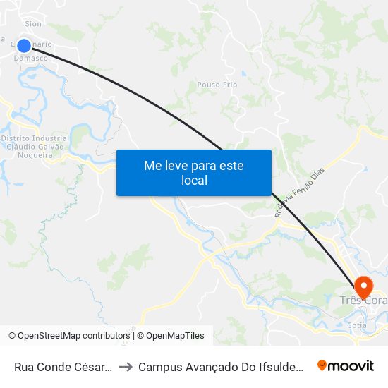 Rua Conde César, 74 to Campus Avançado Do Ifsuldeminas map