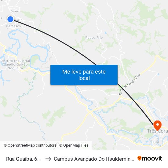 Rua Guaíba, 625 to Campus Avançado Do Ifsuldeminas map