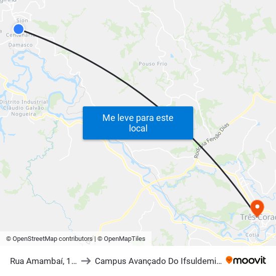 Rua Amambaí, 131 to Campus Avançado Do Ifsuldeminas map