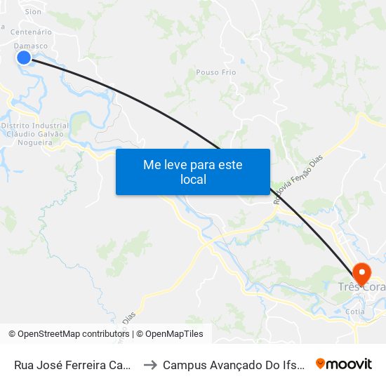 Rua José Ferreira Campos, 70 to Campus Avançado Do Ifsuldeminas map