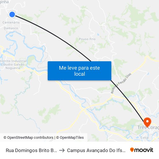 Rua Domingos Brito Braga, 35 to Campus Avançado Do Ifsuldeminas map