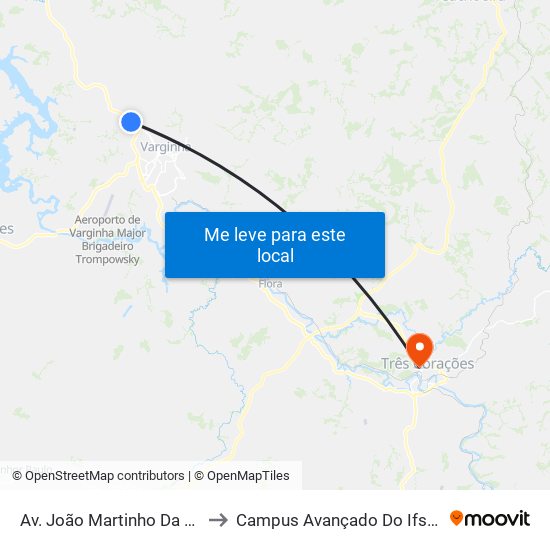 Av. João Martinho Da Ponte, 31 to Campus Avançado Do Ifsuldeminas map