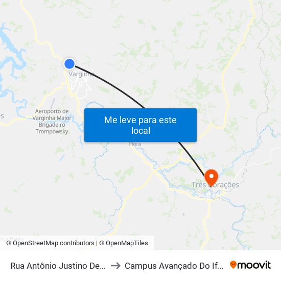 Rua Antônio Justino De Paiva, 350 to Campus Avançado Do Ifsuldeminas map