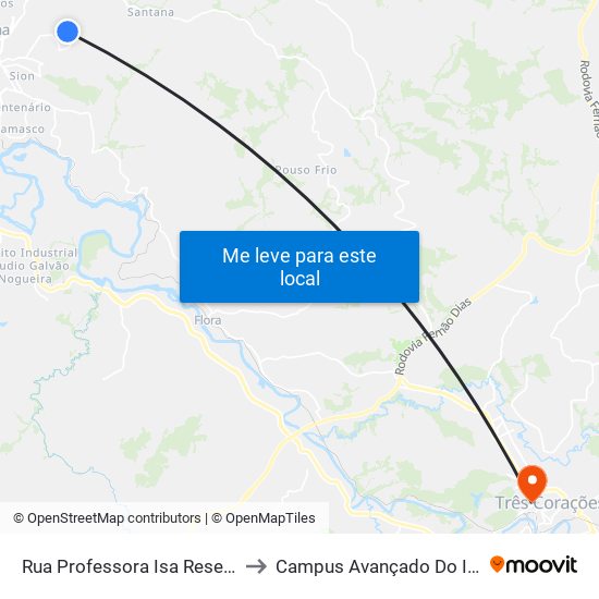 Rua Professora Isa Resende Cardoso to Campus Avançado Do Ifsuldeminas map