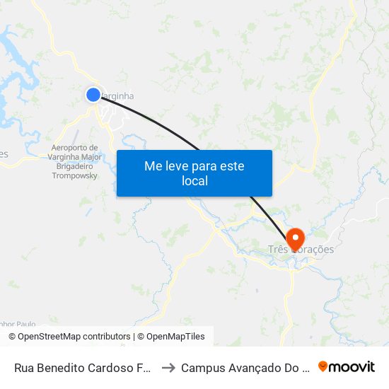Rua Benedito Cardoso Farias, 227-239 to Campus Avançado Do Ifsuldeminas map