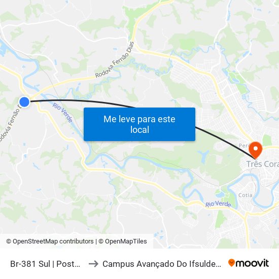 Br-381 Sul | Posto Ctf to Campus Avançado Do Ifsuldeminas map