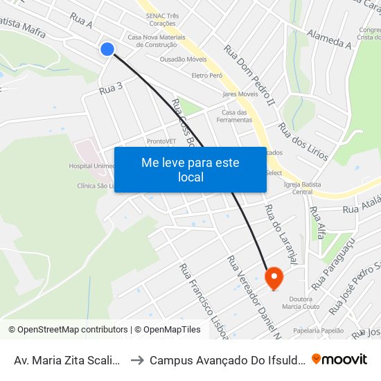 Av. Maria Zita Scalioni, 98 to Campus Avançado Do Ifsuldeminas map