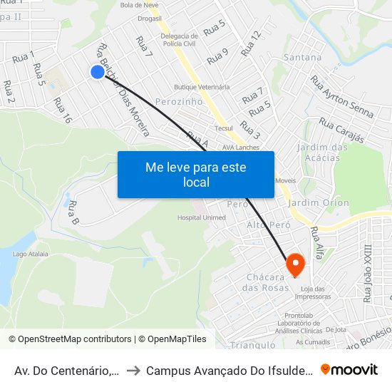 Av. Do Centenário, 420 to Campus Avançado Do Ifsuldeminas map