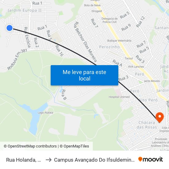 Rua Holanda, 92 to Campus Avançado Do Ifsuldeminas map