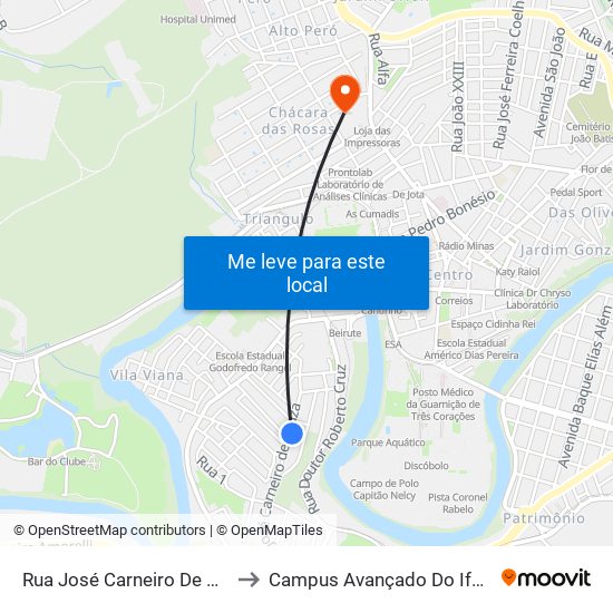 Rua José Carneiro De Souza, 247 to Campus Avançado Do Ifsuldeminas map