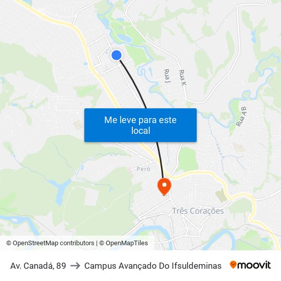 Av. Canadá, 89 to Campus Avançado Do Ifsuldeminas map