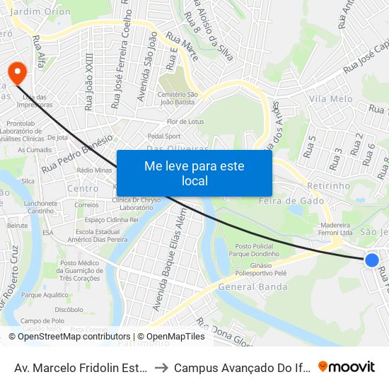 Av. Marcelo Fridolin Estermann, 73 to Campus Avançado Do Ifsuldeminas map