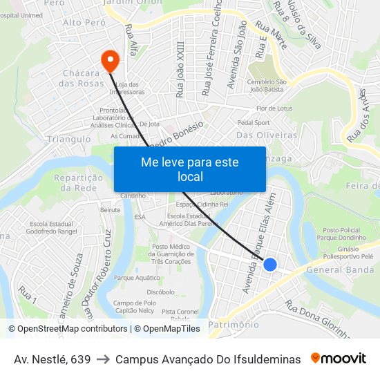 Av. Nestlé, 639 to Campus Avançado Do Ifsuldeminas map