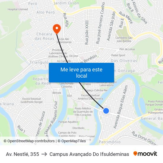Av. Nestlé, 355 to Campus Avançado Do Ifsuldeminas map