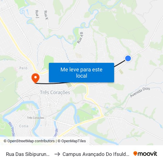 Rua Das Sibipurunas, 50 to Campus Avançado Do Ifsuldeminas map