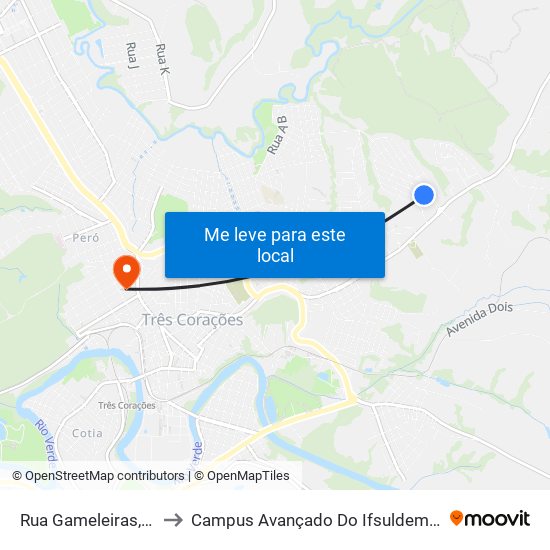 Rua Gameleiras, 18 to Campus Avançado Do Ifsuldeminas map