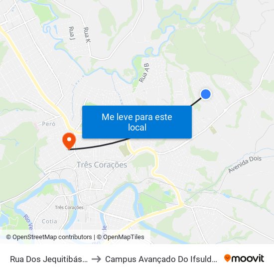 Rua Dos Jequitibás, 114 to Campus Avançado Do Ifsuldeminas map