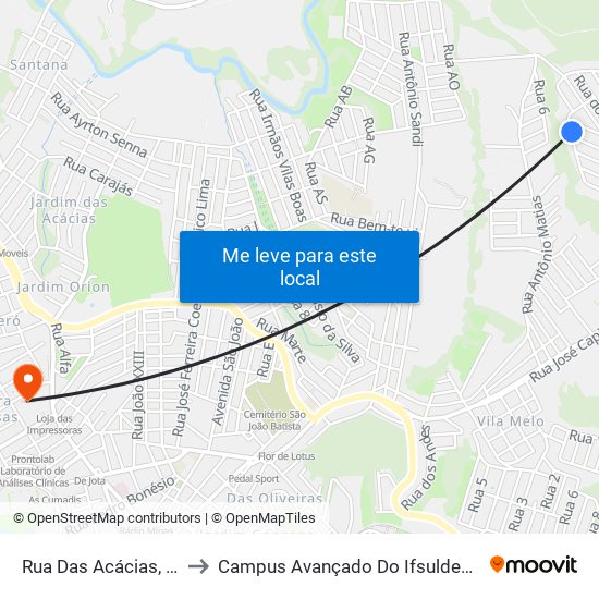 Rua Das Acácias, 676 to Campus Avançado Do Ifsuldeminas map