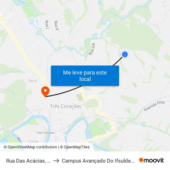 Rua Das Acácias, 816 to Campus Avançado Do Ifsuldeminas map