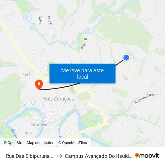 Rua Das Sibipurunas, 311 to Campus Avançado Do Ifsuldeminas map