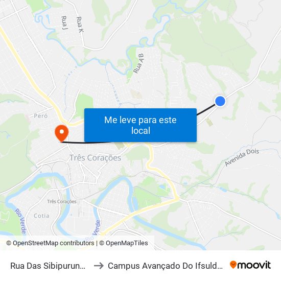 Rua Das Sibipurunas, 51 to Campus Avançado Do Ifsuldeminas map