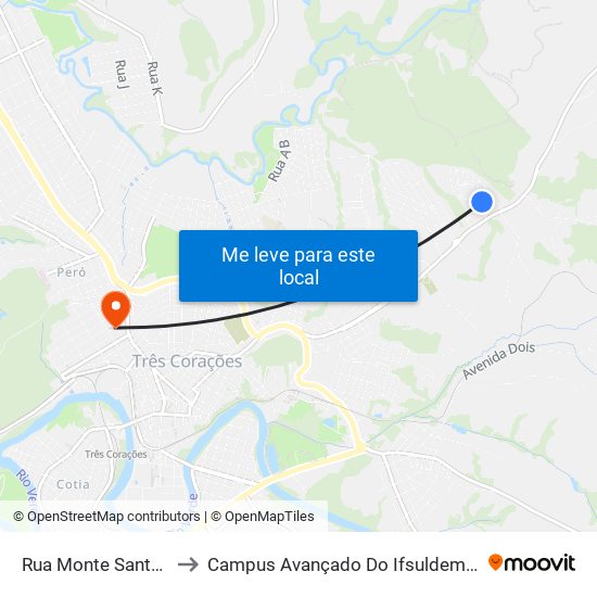 Rua Monte Santo, 3 to Campus Avançado Do Ifsuldeminas map