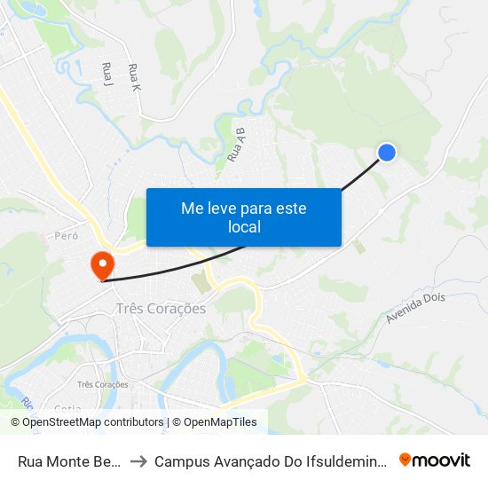 Rua Monte Belo to Campus Avançado Do Ifsuldeminas map