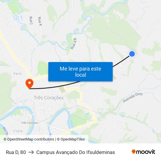 Rua D, 80 to Campus Avançado Do Ifsuldeminas map