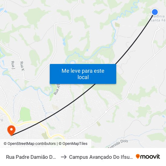 Rua Padre Damião Deveuster to Campus Avançado Do Ifsuldeminas map