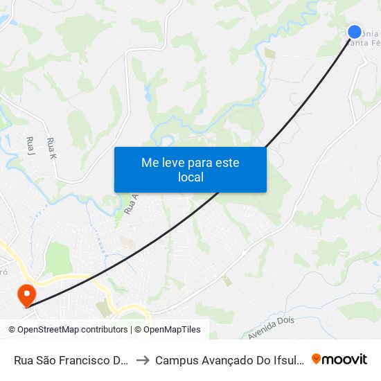 Rua São Francisco De Assis to Campus Avançado Do Ifsuldeminas map