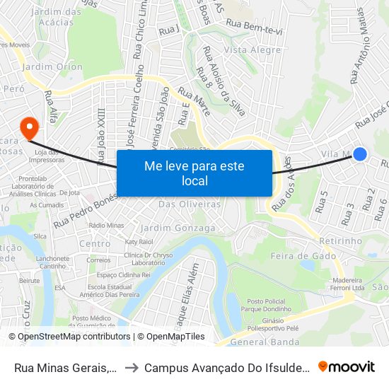 Rua Minas Gerais, 137 to Campus Avançado Do Ifsuldeminas map